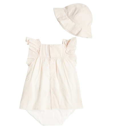 Shop Chloé Baby Cotton Dress And Hat Set In Pink