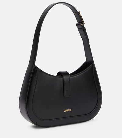 Shop Versace Greca Goddess Small Leather Tote Bag In Black
