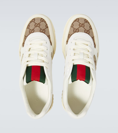 Gucci Re-web Leather And Original Gg Fabric Sneakers In White
