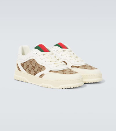 Gucci Re-web Leather And Original Gg Fabric Sneakers In White