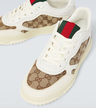 Gucci Re-web Leather And Original Gg Fabric Sneakers In White