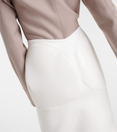 Shop Alaïa Leather Pencil Skirt In White