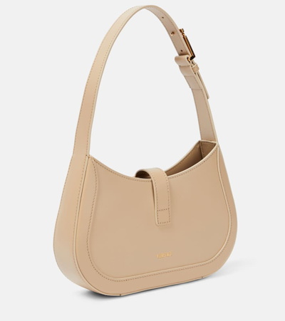 Shop Versace Greca Goddess Small Leather Shoulder Bag In Beige