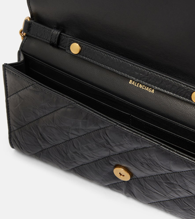 Balenciaga Crush Quilted Leather Wallet On Chain In Black