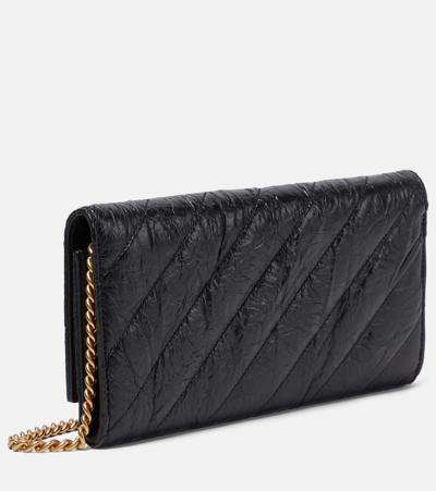 Balenciaga Crush Quilted Leather Wallet On Chain In Black