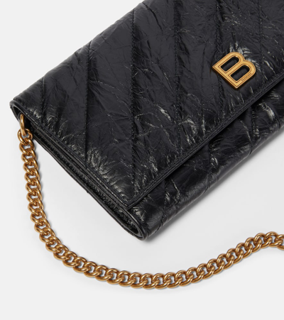 Balenciaga Crush Quilted Leather Wallet On Chain In Black