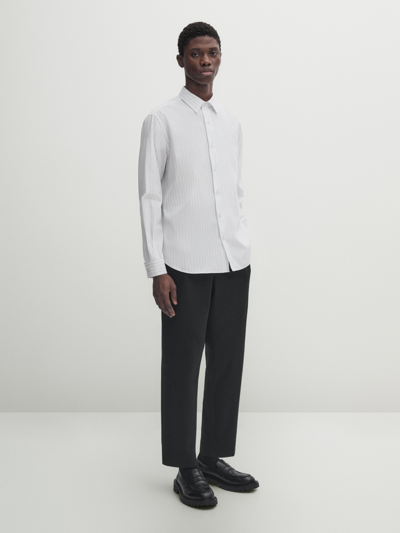 Shop Massimo Dutti Gestreiftes Baumwollhemd In White