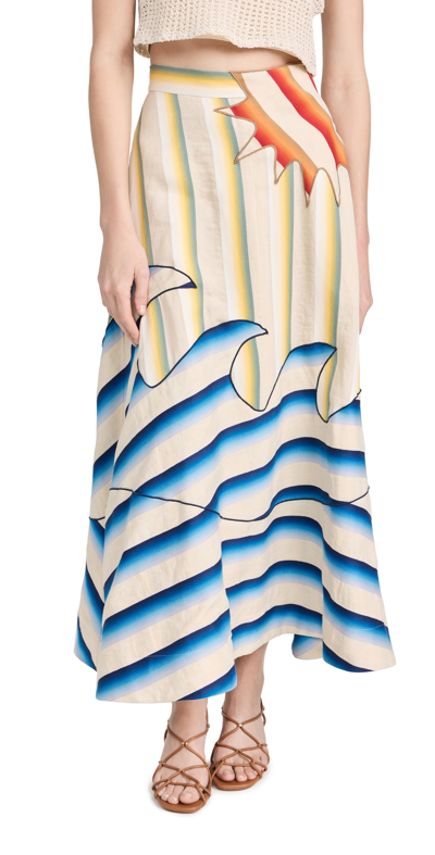 Shop Rosie Assoulin Ocean Applique Skirt Green/yellow