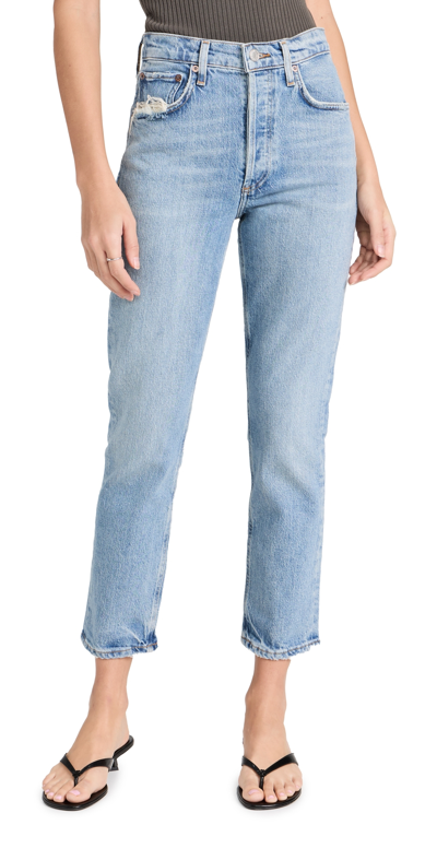 Shop Agolde Riley Crop Jeans Quiver