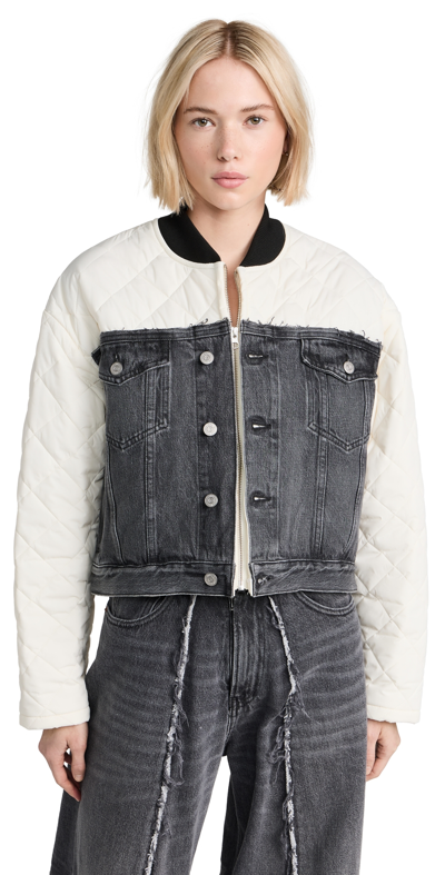 Shop Mm6 Maison Margiela Quilted Nylon / Denim Jacket Off White/grey