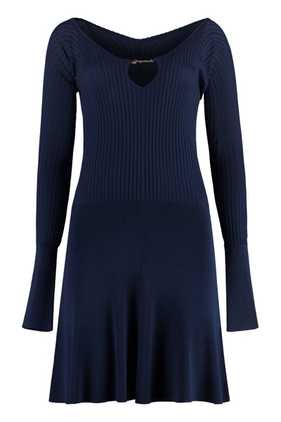 Shop Jacquemus Pralu Knit Mini Dress In Blue