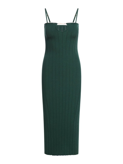 Shop Jacquemus Knitted Lingerie Dress In Green