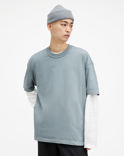 Shop Allsaints Isac Oversized Crew Neck T-shirt In Dusty Blue