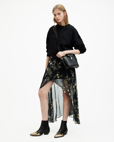 Shop Allsaints Slvina Oto Floral Asymmetric Maxi Skirt In Black