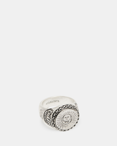 Shop Allsaints Free Spirit Engraved Signet Ring In Warm Silver