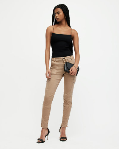 Shop Allsaints Duran Overdyed Skinny Cargo Jeans In Camel Brown