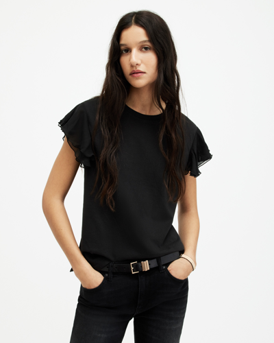 Shop Allsaints Isabel Frill Trim Short Sleeve T-shirt In Black