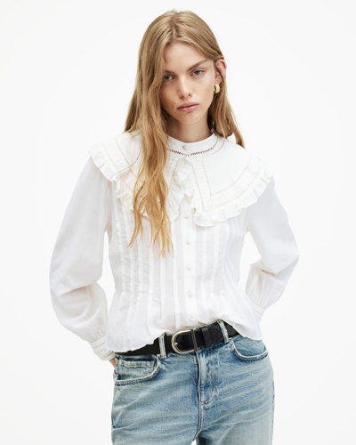 Shop Allsaints Olea Removable Collar Pintucked Shirt In White
