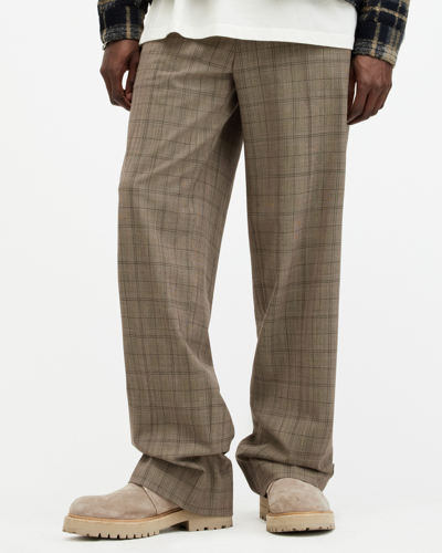 Shop Allsaints Hobart Checked Straight Fit Trousers In Stone White