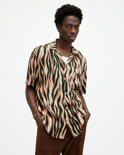 Shop Allsaints Fired Abstract Print Relaxed Fit Shirt, In Camel Brown