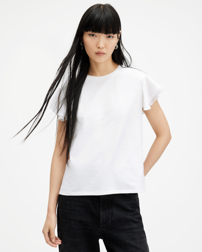 Shop Allsaints Isabel Frill Trim Short Sleeve T-shirt In Chalk White