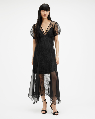 Shop Allsaints Rayna V-neck Lace Maxi Dress In Black