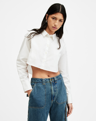 Shop Allsaints Averie Cropped Relaxed Fit Shirt In White
