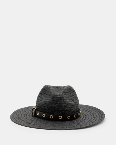 Shop Allsaints Delilah Straw Fedora Eyelet Hat, In Black