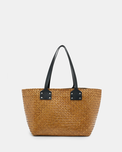 Shop Allsaints Mosley Straw Tote Bag In Almond Beige