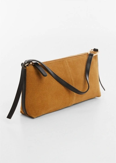 Shop Mango Leather Shoulder Bag Medium Brown In Marron Moyen