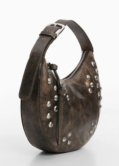 Shop Mango Stud Leather Bag Charcoal In Gris Anthracite