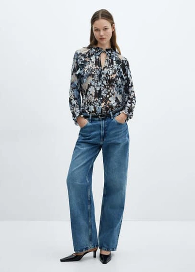Mango Floral-print Flowy Blouse Black In Noir