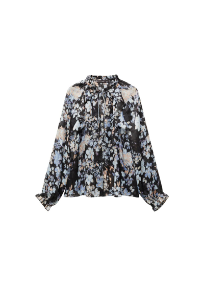 Mango Floral-print Flowy Blouse Black In Noir