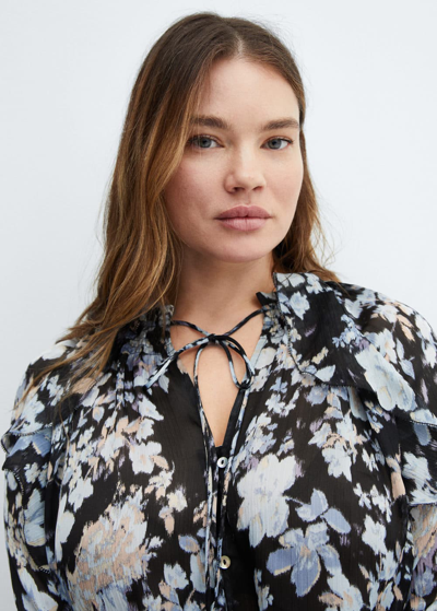 Mango Floral-print Flowy Blouse Black In Noir