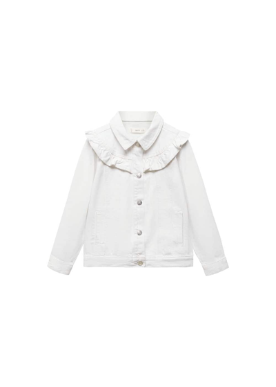Shop Mango Ruffled Denim Jacket White In Blanc