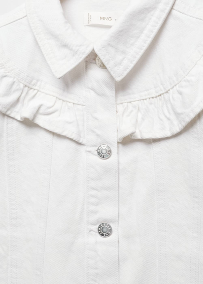 Shop Mango Ruffled Denim Jacket White In Blanc