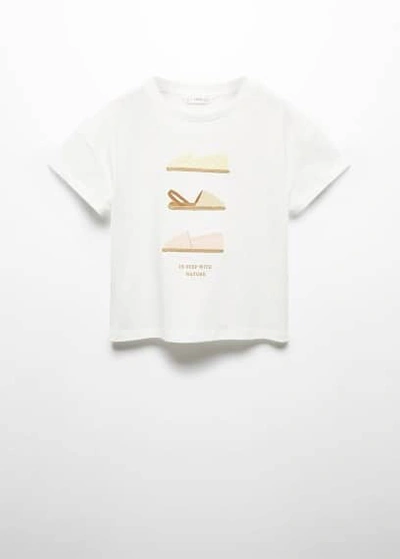 Shop Mango Short-sleeved Printed T-shirt Off White In Blanc Cassé