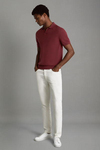 Shop Reiss Duchie - Brick Red Merino Wool Open Collar Polo Shirt, Xl
