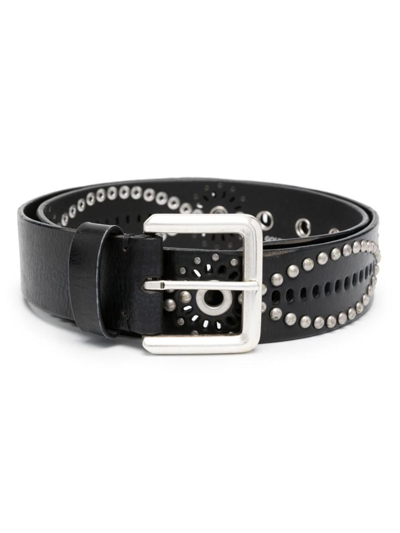 Shop Golden Goose Belt Titan Washed Leather Eyelets And Studs Accessories In 90100 Black