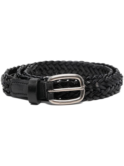 Shop Golden Goose Belt Houston Thin Woven Washed Leather Accessories In 90100 Black