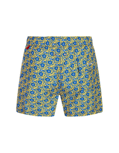 Shop Kiton Swim Shorts With Fish Pattern In Yellow