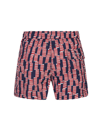 Shop Kiton Swim Shorts With Windsock Pattern In Red