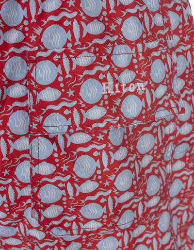 Shop Kiton Swim Shorts With Fish Pattern In Red