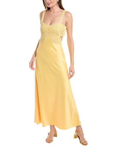Shop Simkhai Roberta Crochet Midi Dress In Yellow