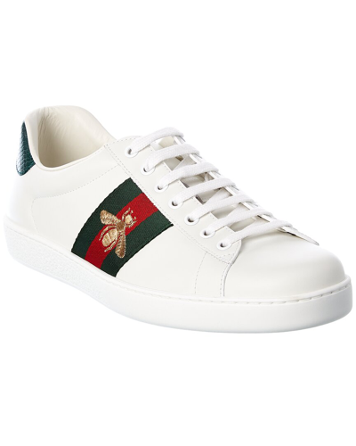 Shop Gucci Ace Embroidered Bee Leather Sneaker In White