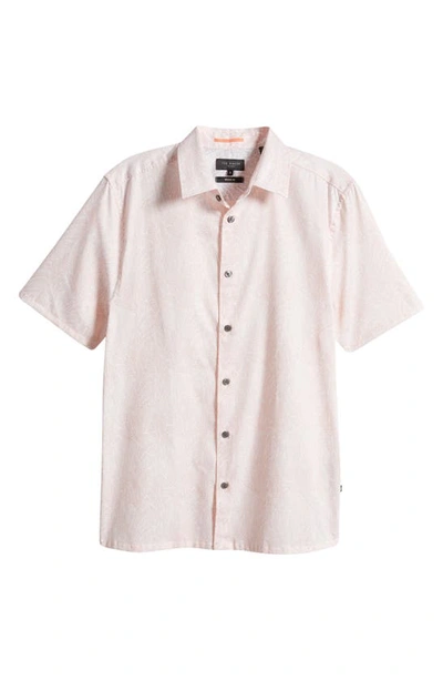 Shop Ted Baker London Apsley Linear Leaf Short Sleeve Button-up Shirt In Peachy