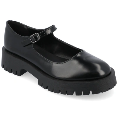 Journee Collection Women's Kamie Wide Width Mary Jane Round Toe Buckle Flats In Black