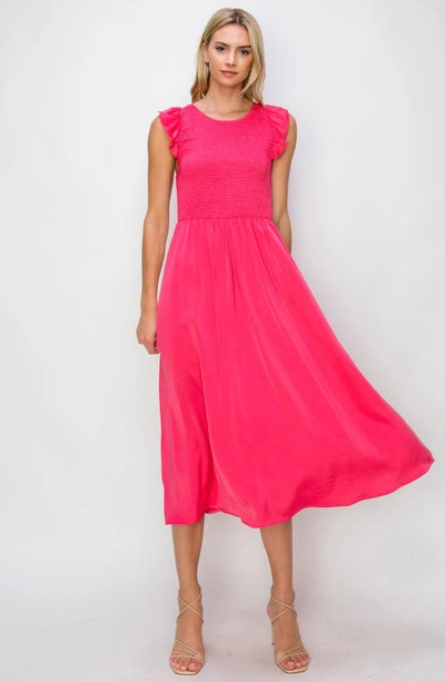 Shop Melloday Sleeveless Smocked Bodice Midi Dress In Pink Cyclamen