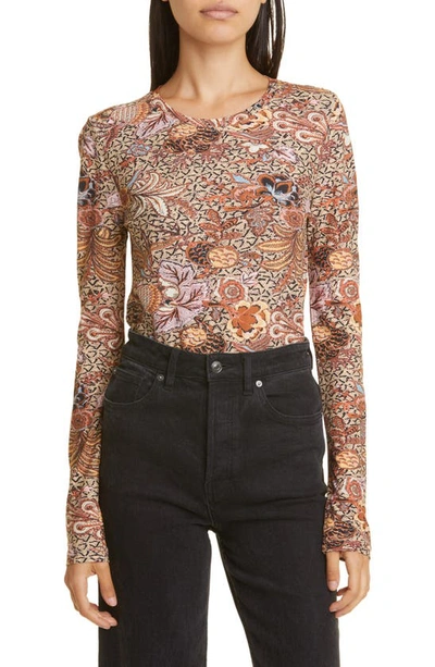 Ulla Johnson Eve Floral Long Sleeve Cotton Top In Wheat Flower