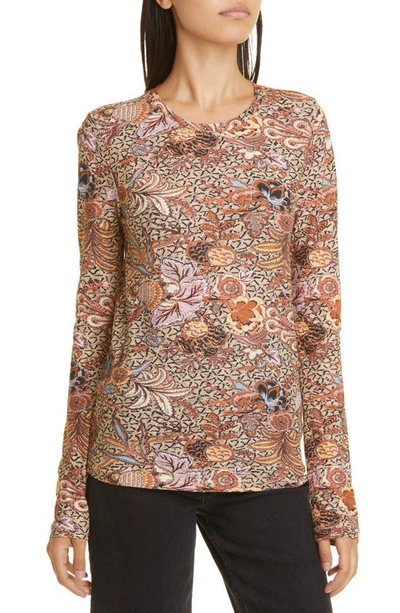 Shop Ulla Johnson Eve Floral Long Sleeve Cotton Top In Wheat Flower